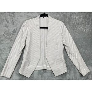 THEORY Women's Open-Front Blazer Jacket Sz 8 White Striped MADE‎ IN USA